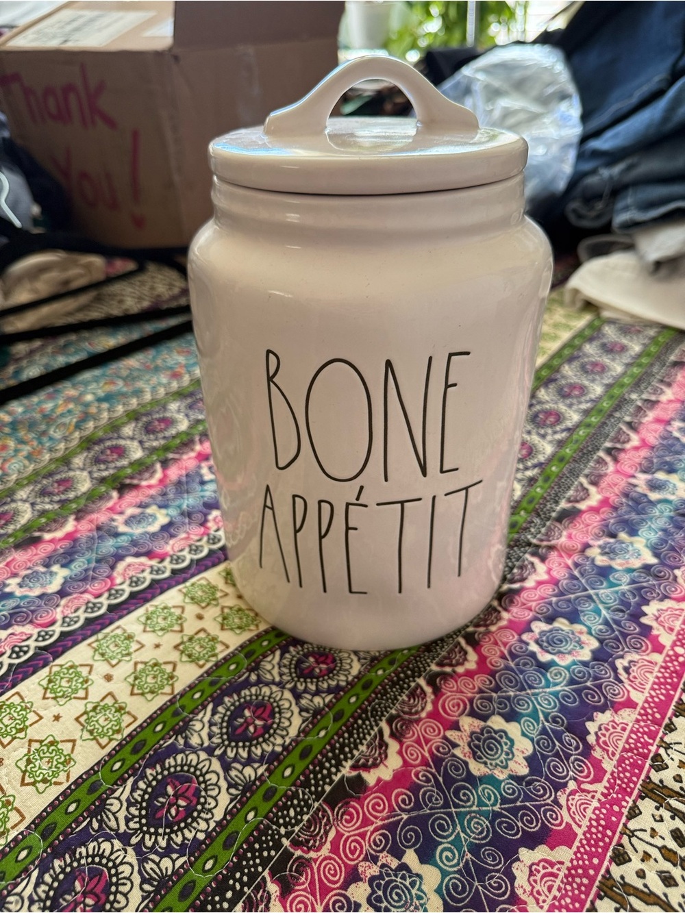 Rae Dunn White "Bone Appétit" Ceramic Dog Treat Canister